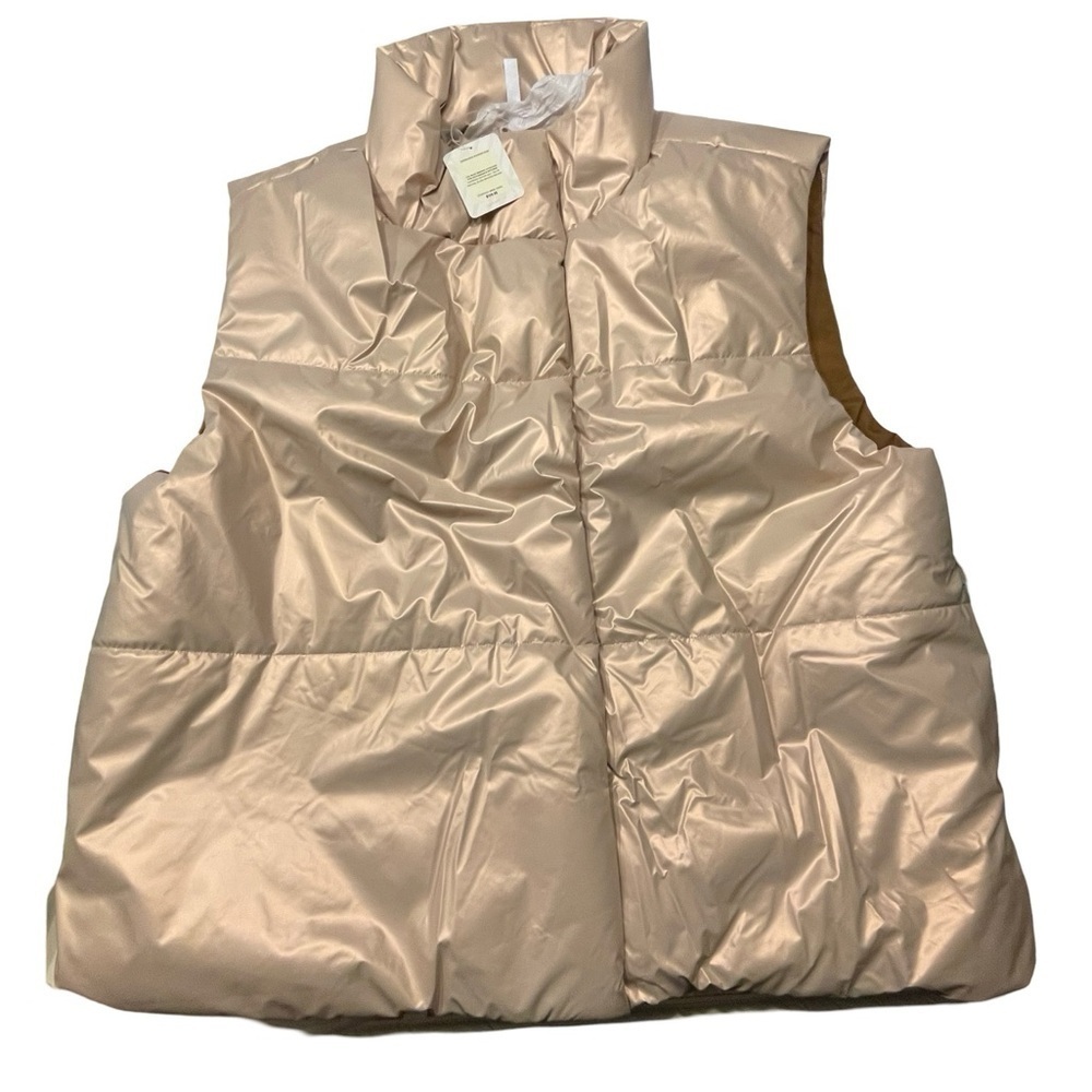 NWT Fabletics Oversized Puffer Vest Light Pink/Brown Color Size XXL/1X